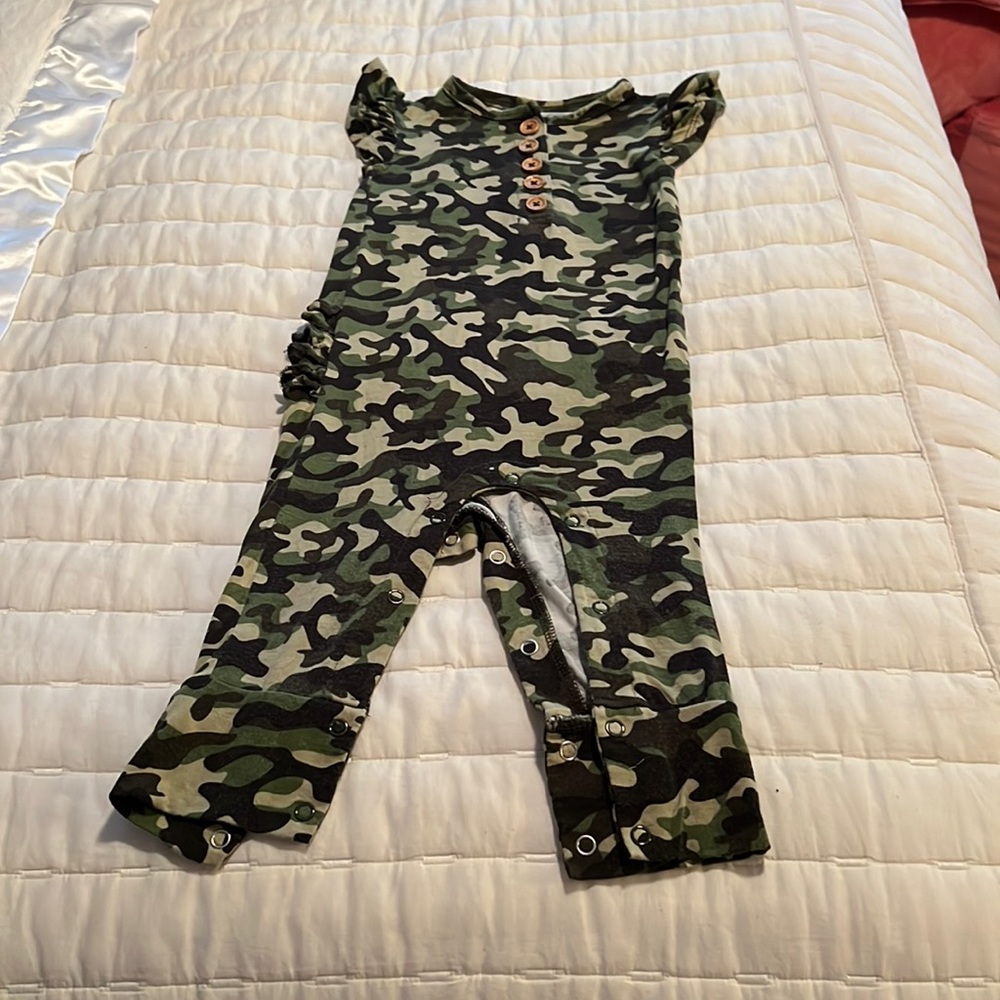 Posh Peanut 2T camo ruffle romper